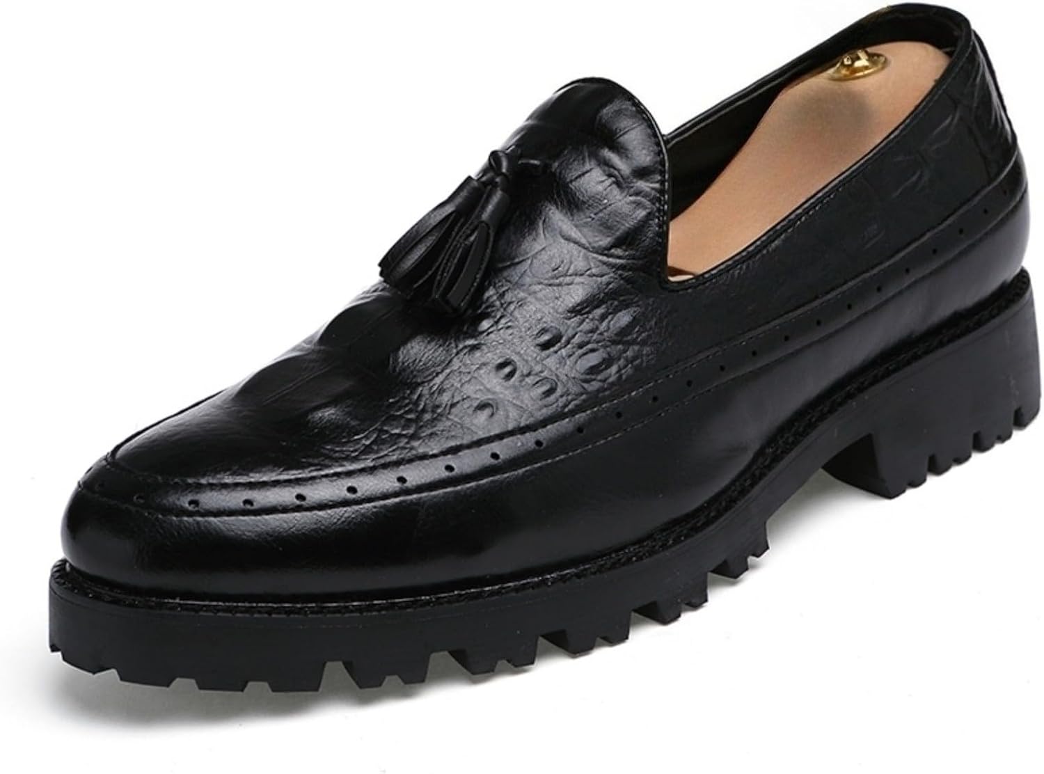 

Мужские кожаные лоферы с кисточками и крокодиловым узором на платформе Yrzhgdl, черный