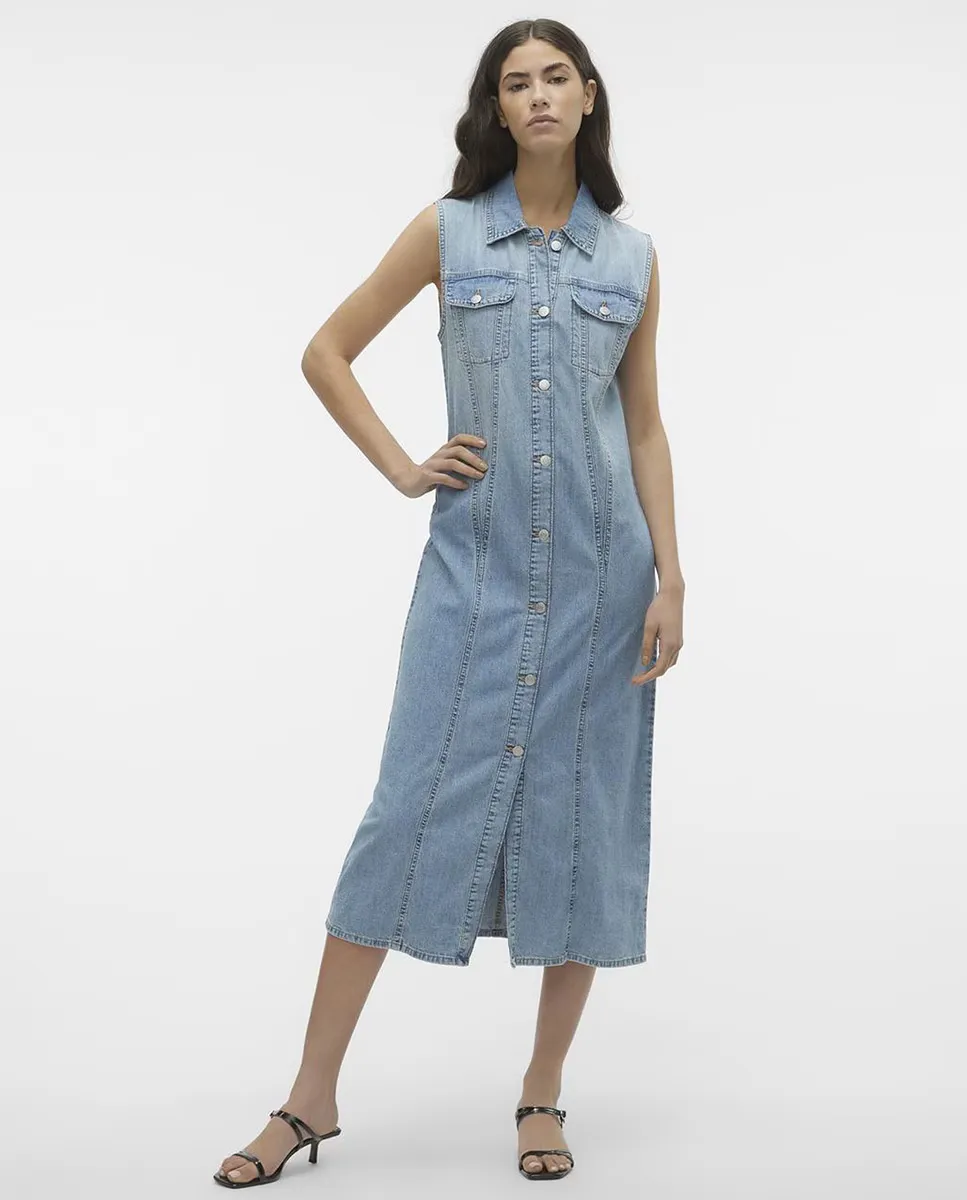 

Джинсовое платье-рубашка Vero Moda, светло-голубой