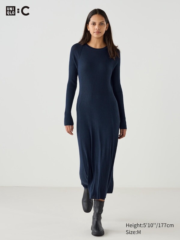 

Платье из смеси мериноса Uniqlo, синий