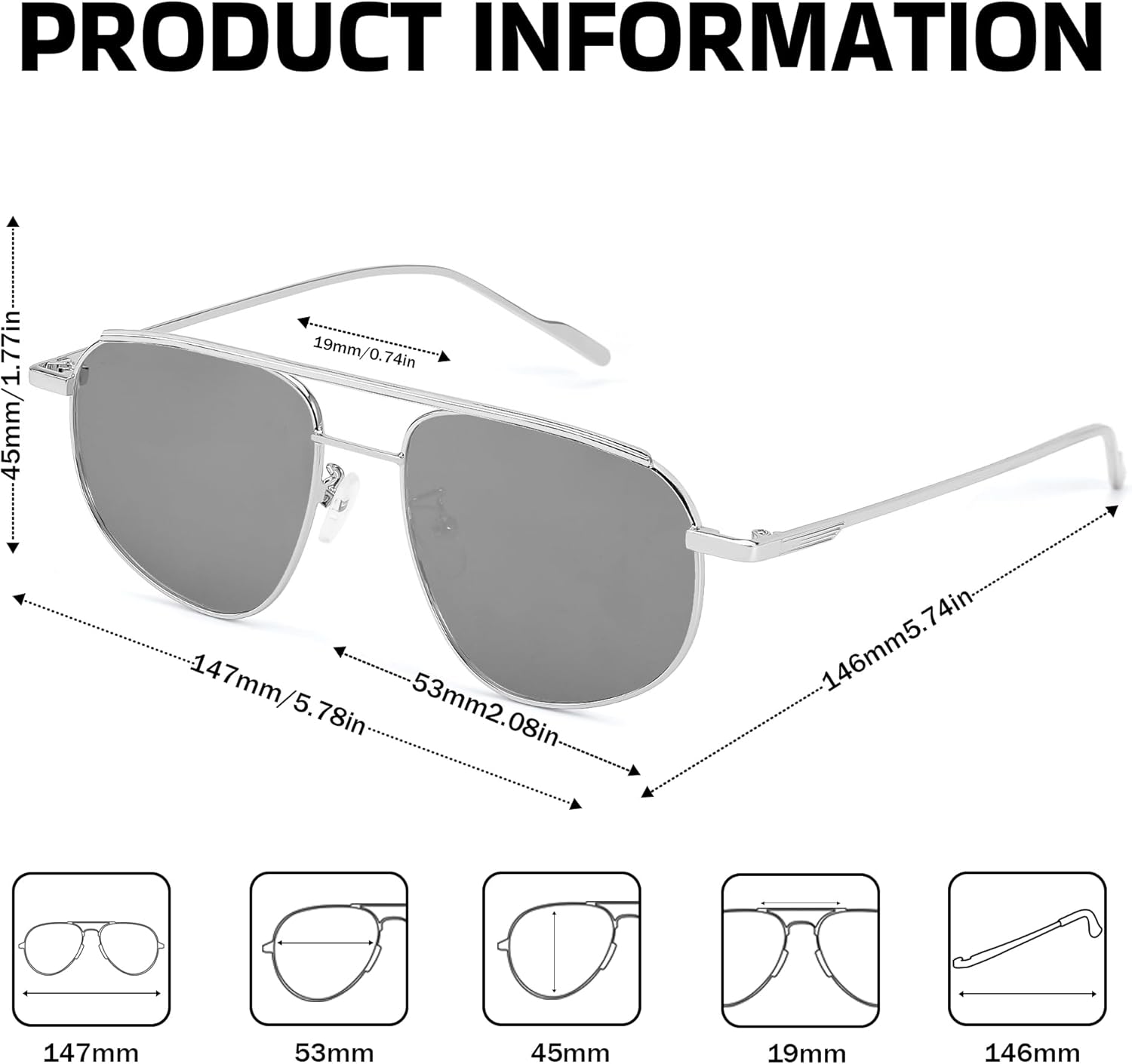 

Женские солнцезащитные очки-авиаторы SIPHEW - модные квадратные солнцезащитные очки с легким тонированием, двойной перемычкой и металлическими вставками, A06 Sliver Aviator Sunglasses