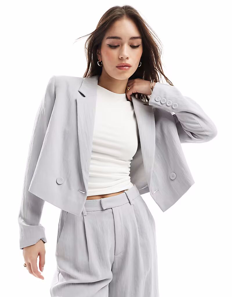 

Укороченный блейзер Stradivarius co-ord с жатым узором серого цвета