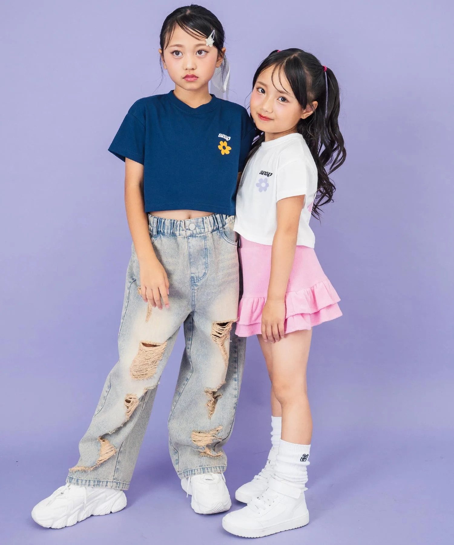 детская футболка crop с цветочным принтом ANAP kids синяя — фото 3