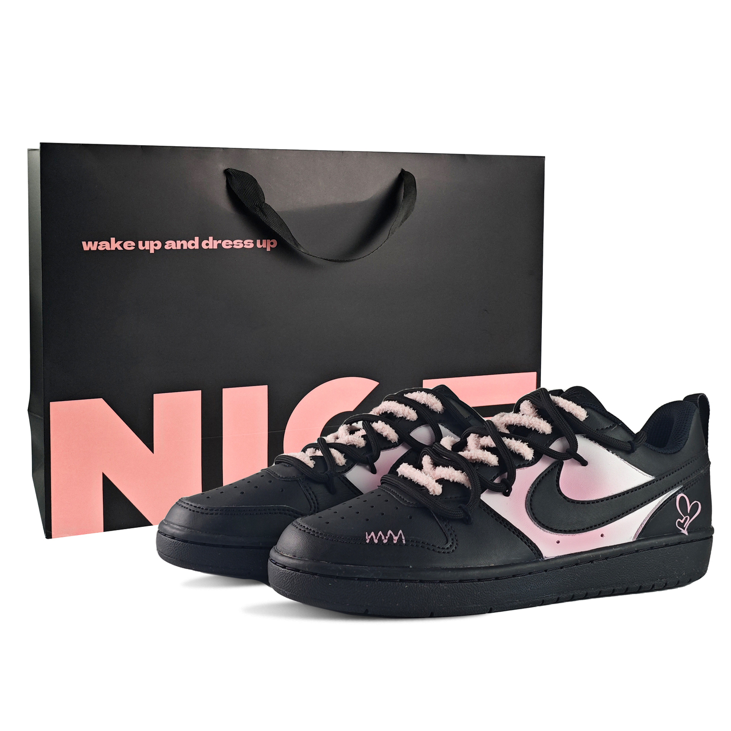 

Nike Court Borough Girlish Secrets нескользящие лоу-топ скейтборд кроссовки Black Pink детские