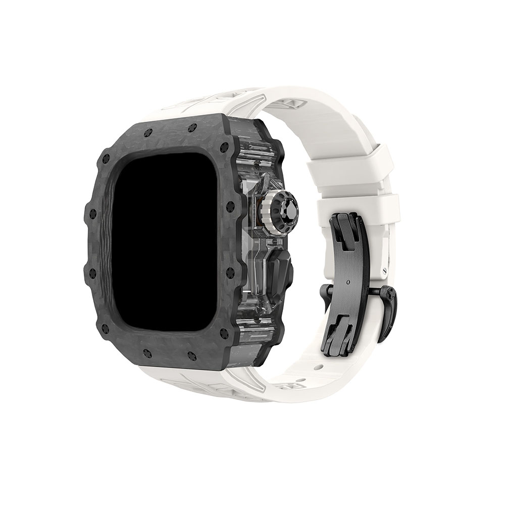 

HUALIMEI Часы Strap Apple Compatibility Fluoroelastomer Material 165mm~210mm 60mm, Translucent black middle frame + original black butterfly buckle white strap