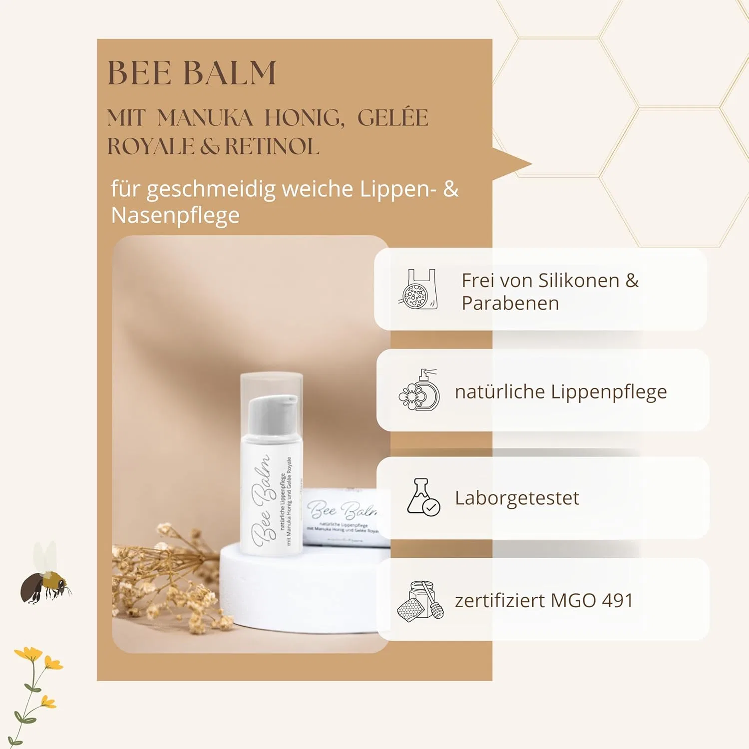 Бальзам для губ «BeeBalm» с медом мануки и маточным молочком от bedrop, 6 мл Bedrop — фото 3