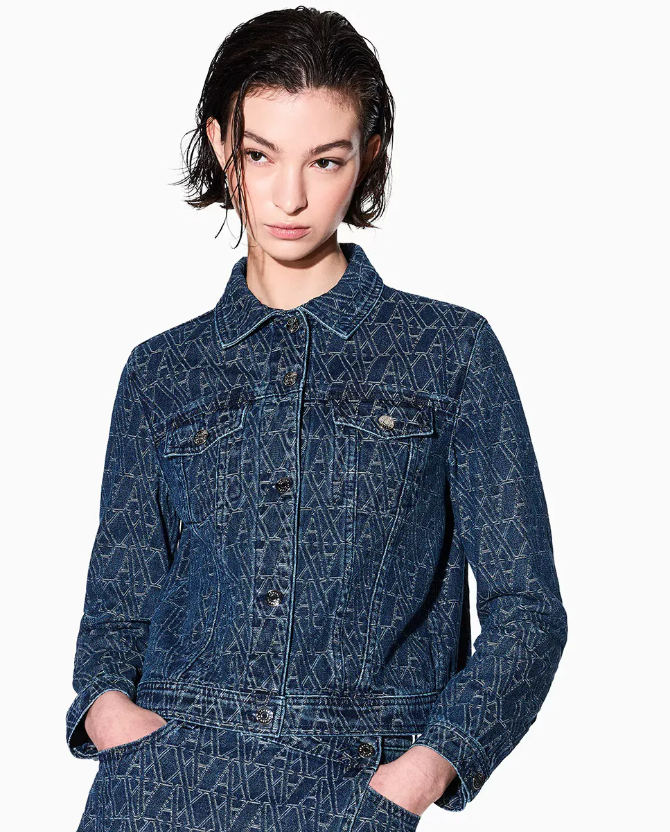 

Женская джинсовая куртка с монограмменным логотипом, классический крой Armani Exchange, индиго/синий