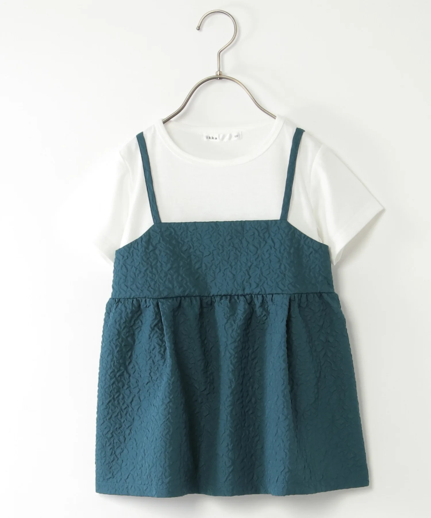 Детский топ-пуловер с камисолом из фукре-жакарда ikka Fukure Jagado Camisole Docking Pullover синий