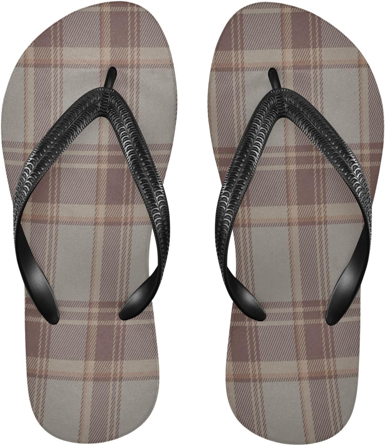 

Тапочки-шлепанцы в клетку с ремешком, пляжные резиновые шлепанцы с противоскользящей подошвой, летние тапочки для женщин и мужчин Sinestour, Tartan Plaid Taupe