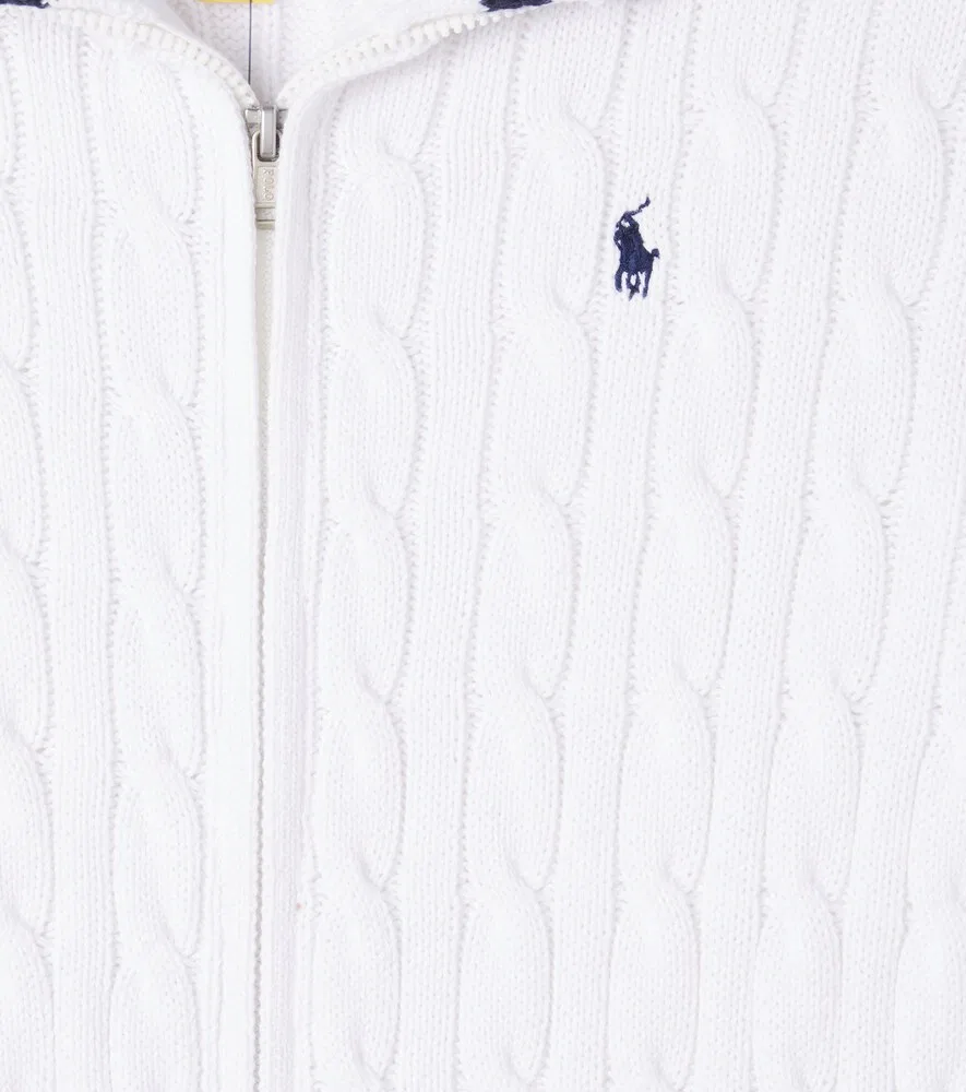 Хлопковый свитер крупной вязки на молнии Polo Ralph Lauren Kids, белый — фото 3