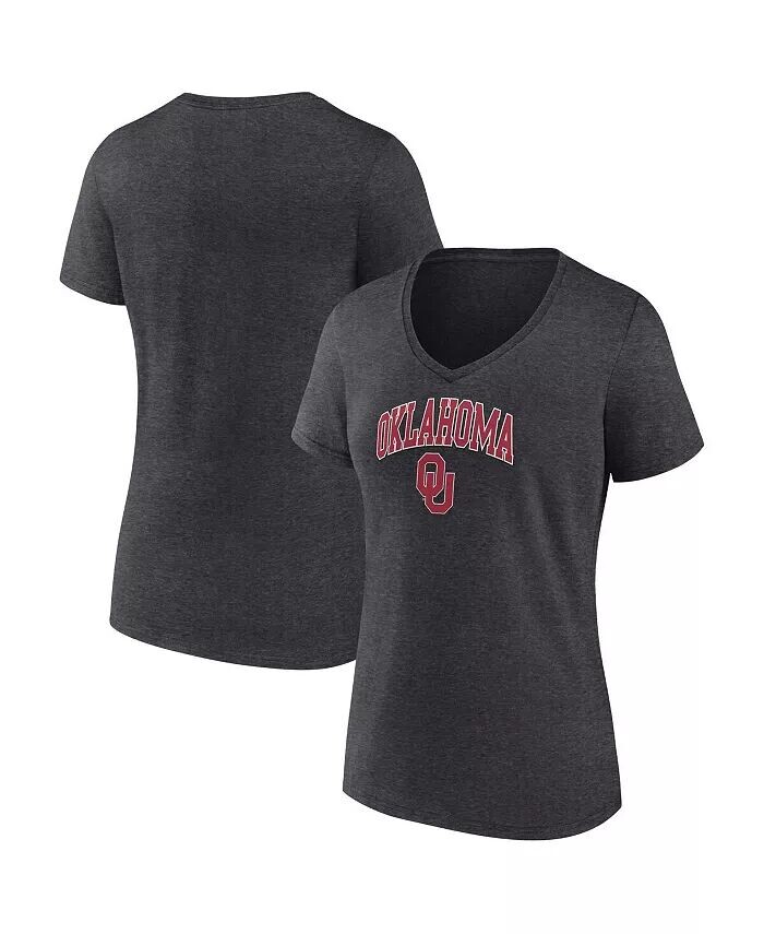 

Женская футболка Heather Charcoal Oklahoma Sooners Evergreen Campus с V-образным вырезом Fanatics