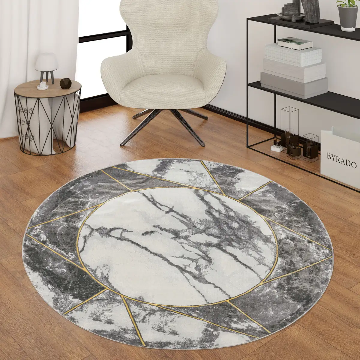 

Ковер Paco Home "Kraft 525", круглый, короткий ворс, мраморный дизайн с каймой, с золотыми/серебряными акцентами Ø 200 см, цвет gold