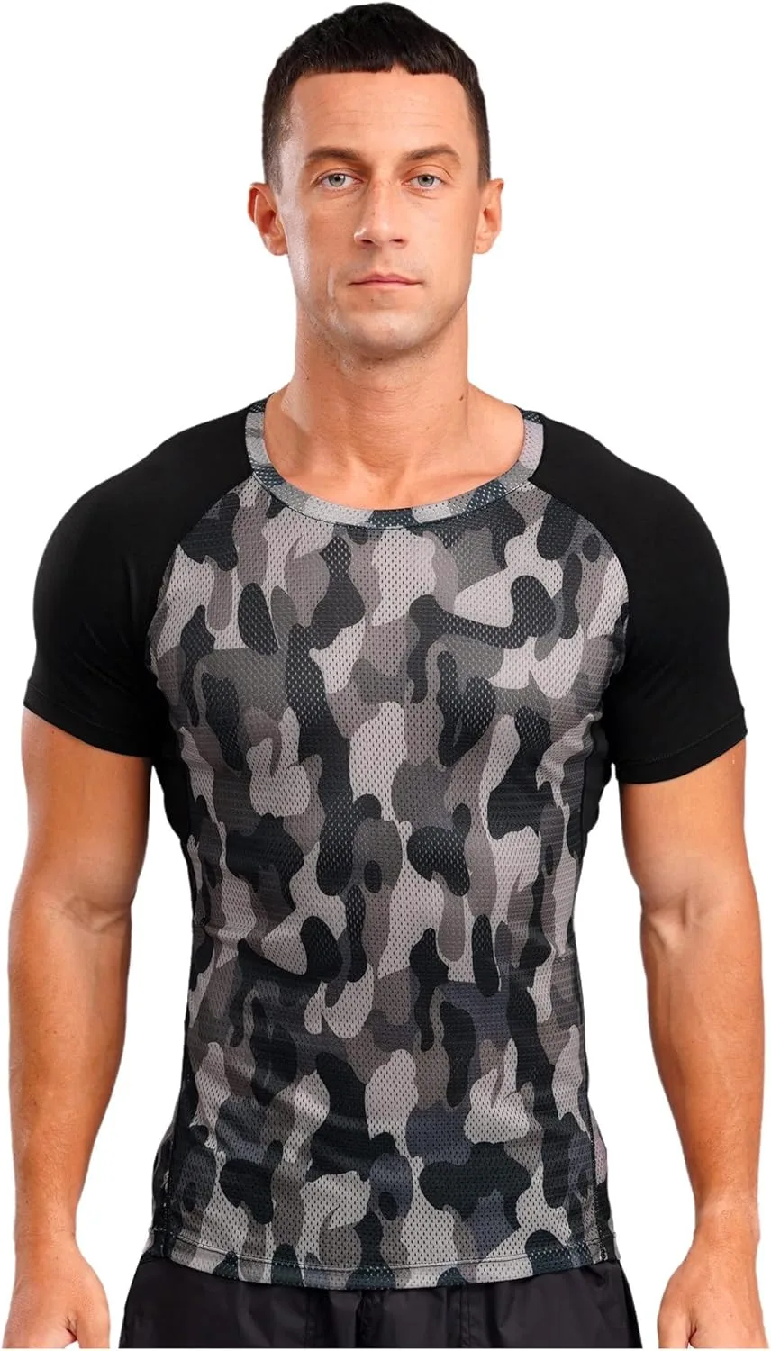 

Jugaoge мужская футболка с коротким рукавом Quick Dry Camouflage для тренировок и бега