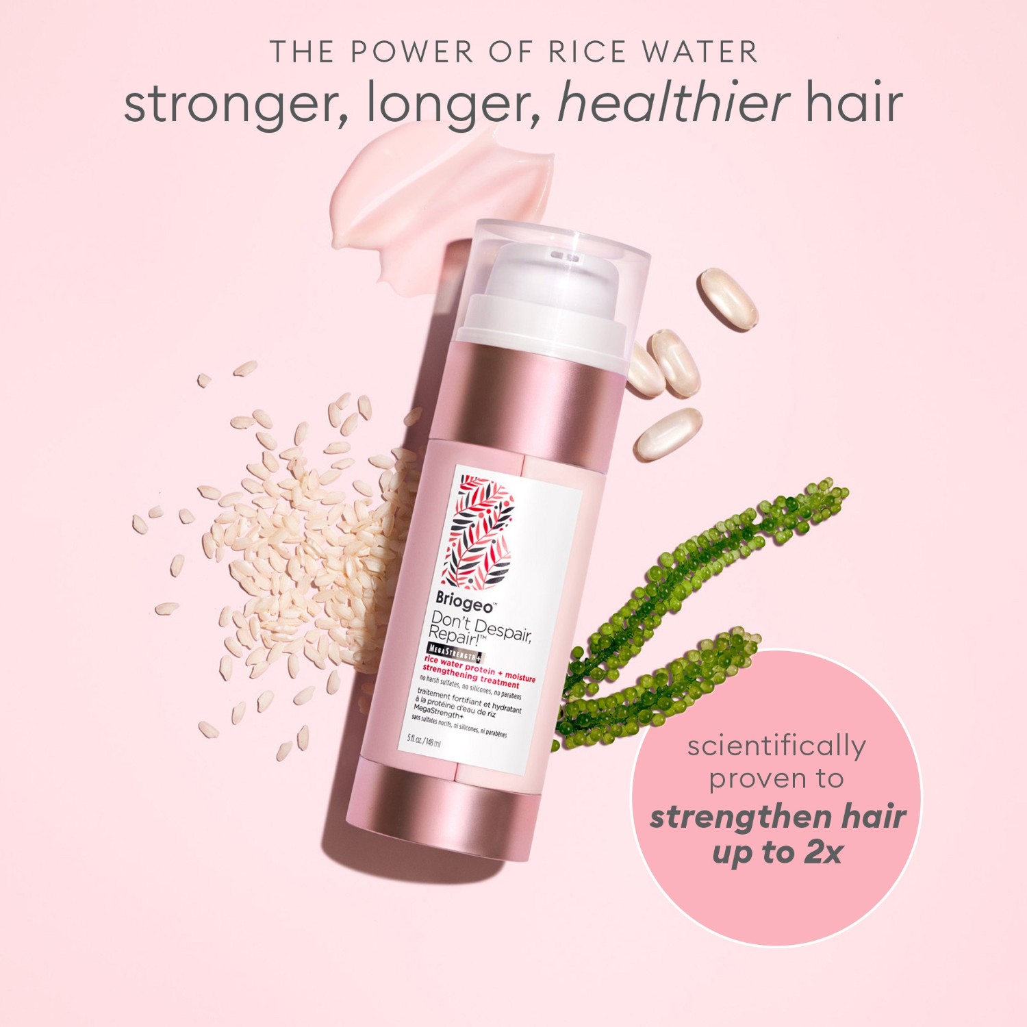 Маска для волос don't despair, repair! rice water protein + moisture strengthening hair treatment Briogeo, объем 148 мл — фото 3