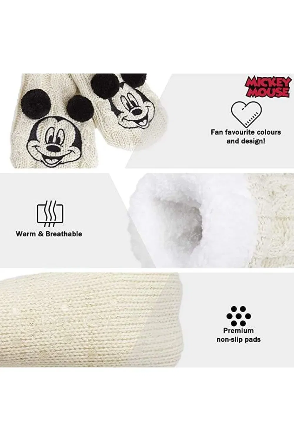 Носки-тапочки Mickey Mouse флисовые Disney, слоновая кость — фото 3