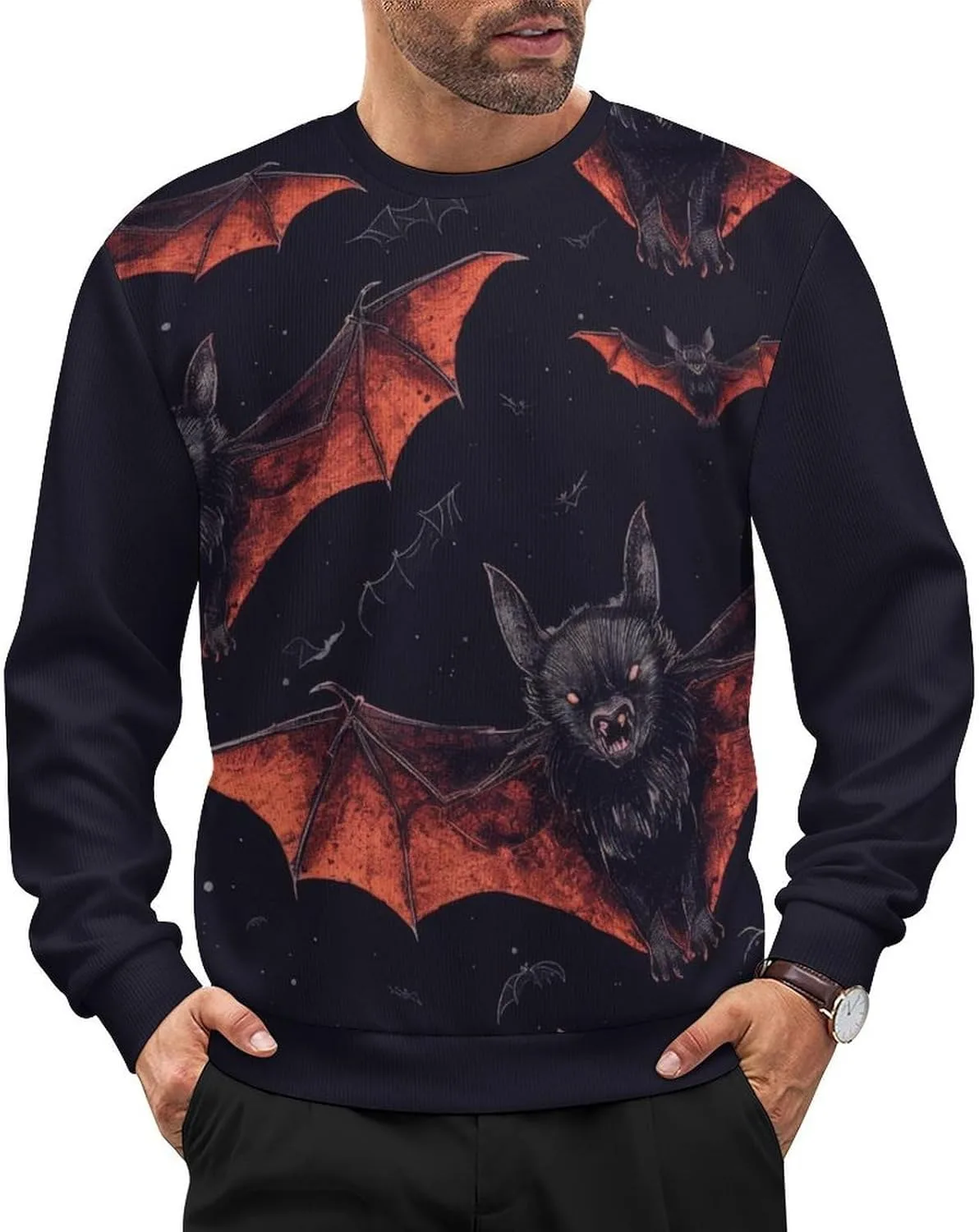 

Мужской свитер с животным принтом, свободный, с длинными рукавами и круглым вырезом HLSDFRES