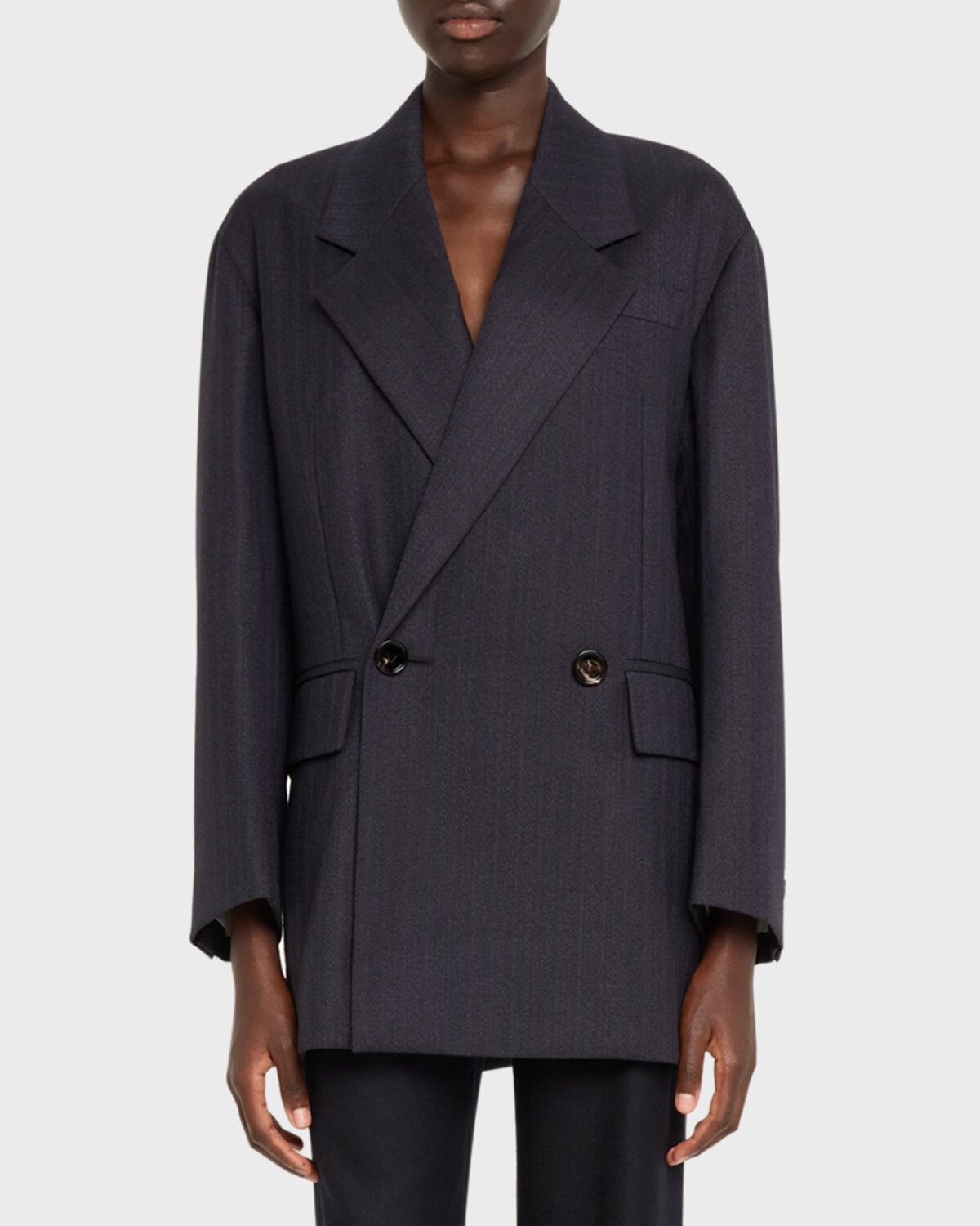 

Двубортный шерстяной пиджак в тонкую полоску Bottega Veneta, цвет Blue/Black