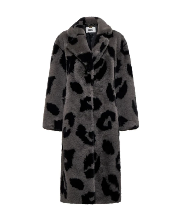 

Длинное пальто с анималистическим принтом из искусственного меха. Silvian Heach, мультиколор