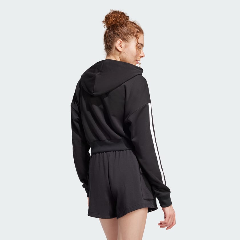 Женская толстовка с капюшоном Adidas Essentials 3-Stripes French Terry Crop Adidas, черный/белый — фото 2
