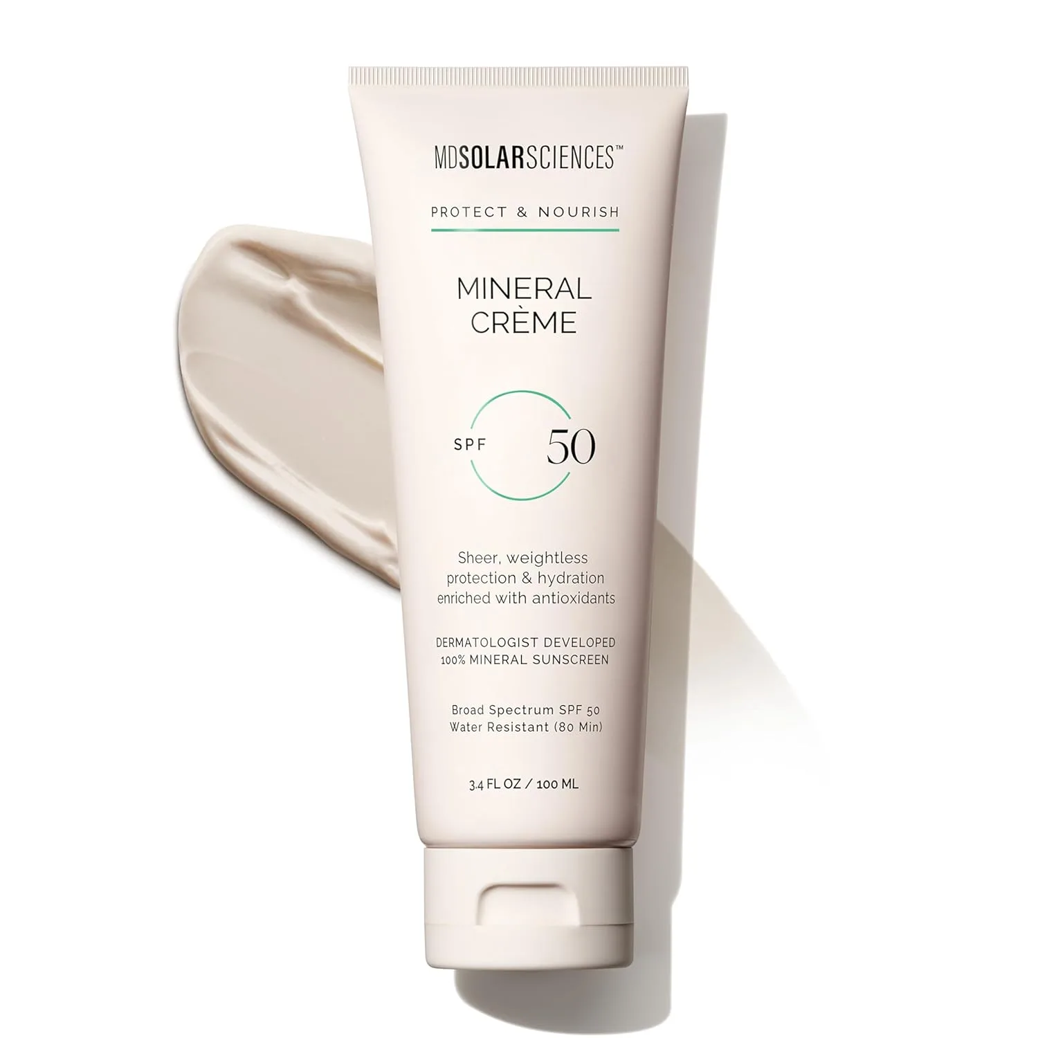 MDSolarSciences Mineral Crème SPF 50 солнцезащитный крем для лица - водостойкий, широкий спектр защиты от ультрафиолета - смешиваемый микронизированный оксид цинка - гладкое натуральное матовое покрытие 100 мл (1 шт.), No Color