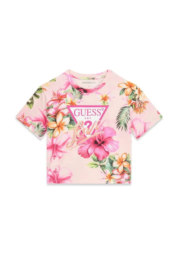 Футболка bedrucktes с печатью Guess, Blumenmuster Pink