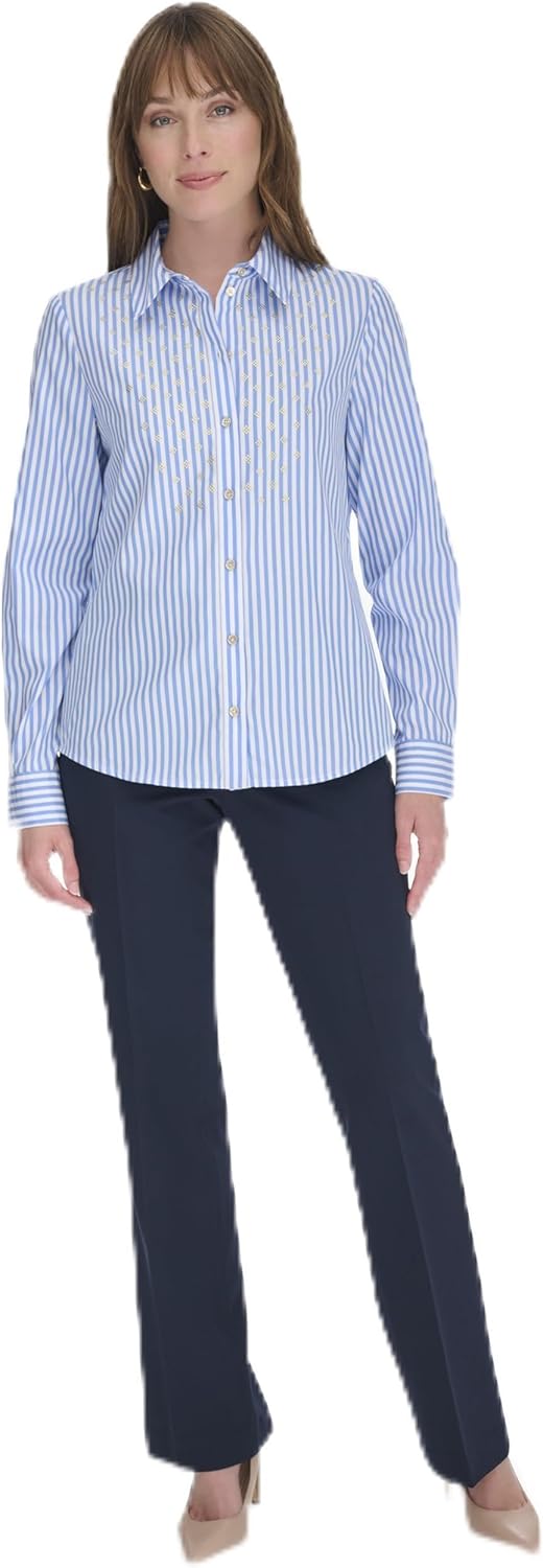 

Женский топ Tommy Hilfiger с длинными рукавами и воротником Hotfix, French Blue/Bright White