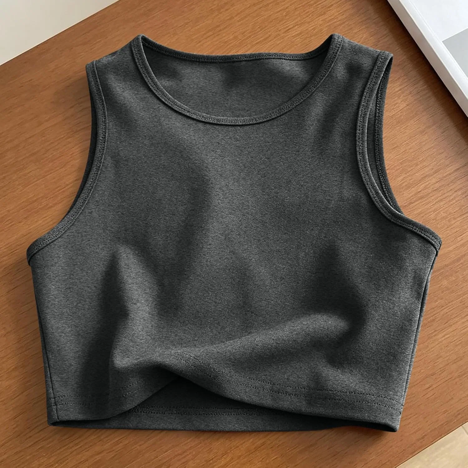 Женский топ-кроп топ с высоким воротом, без рукавов, Generic, Dark Gray — фото 2