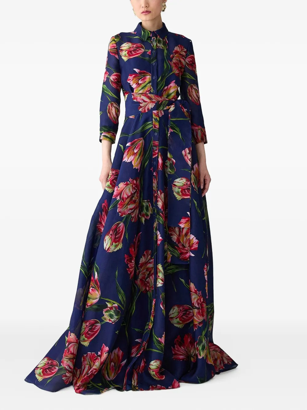 

Максисарафан-рубашка с принтом тюльпанов Carolina Herrera, синий