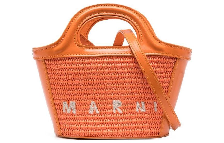 

MARNI Тропическая хлопковая сумка через плечо с кожаной вставкой миниатюрная женская оранжевая