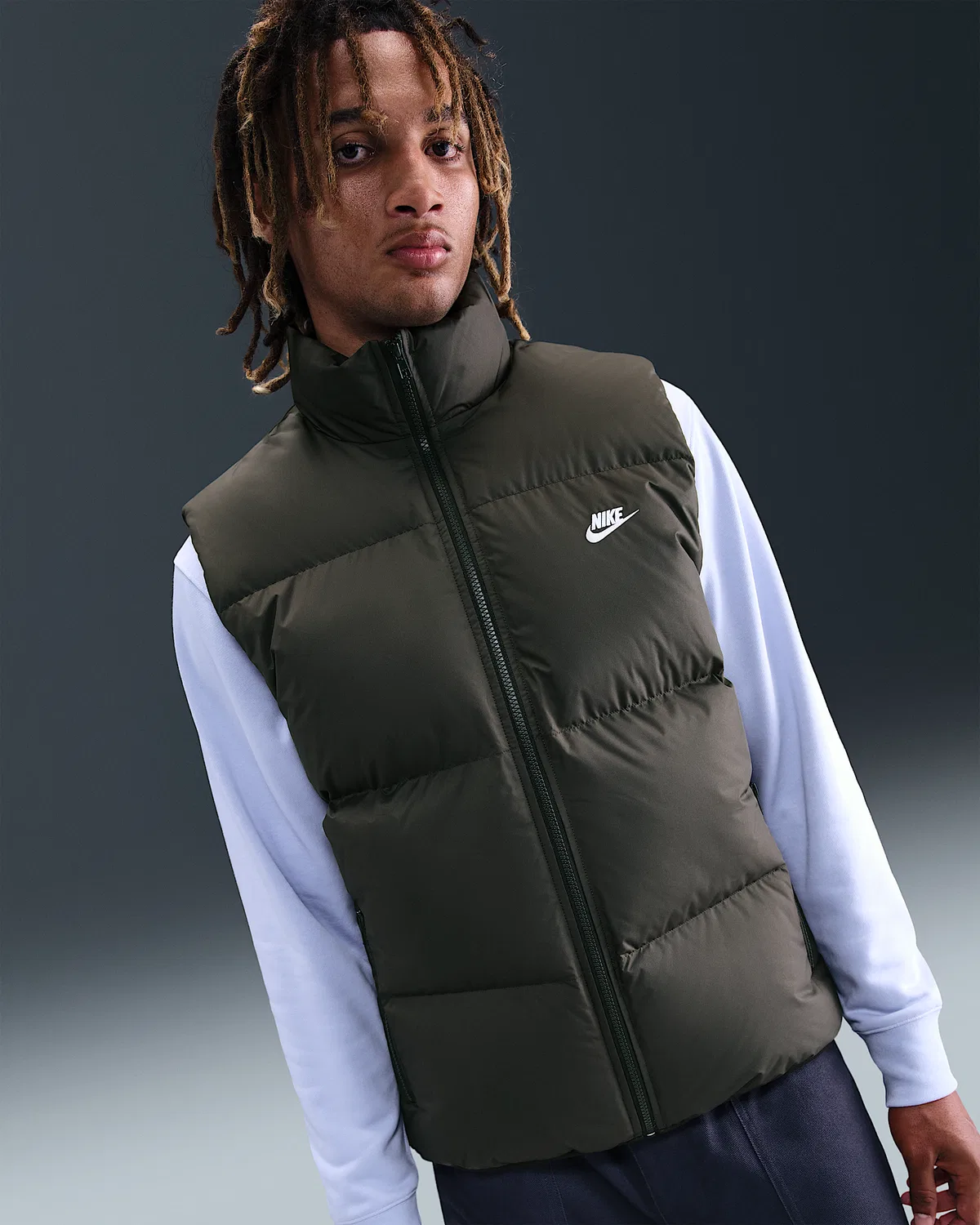 Мужской пуховый жилет Therma-FIT Nike Sportswear Club, Sequoia/White