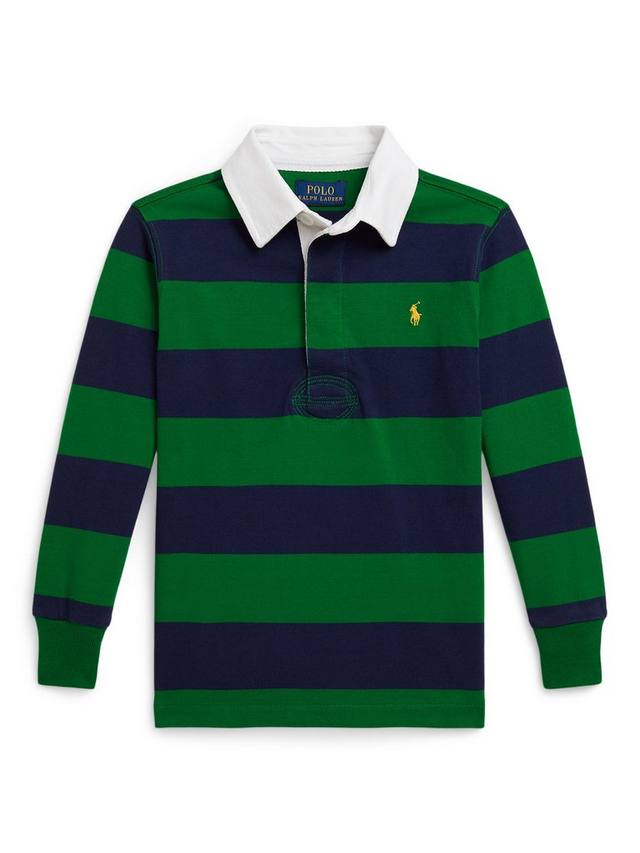 

Детская хлопковая полосатая регбийка с длинными рукавами Ralph Lauren, Green/Navy