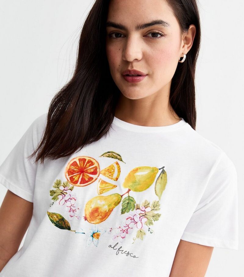 

Белая футболка с коротким рукавом Fruit Sketch New Look, белый