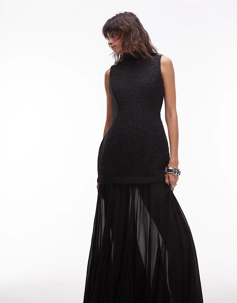 

Платье макси ASOS DESIGN без рукавов с заниженной талией и годе