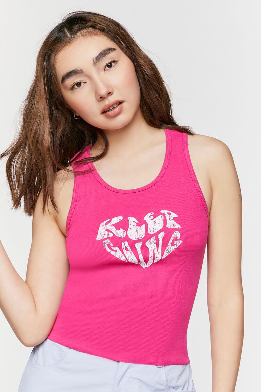 

Майка с графическим рисунком Keep Going Forever 21, розовый