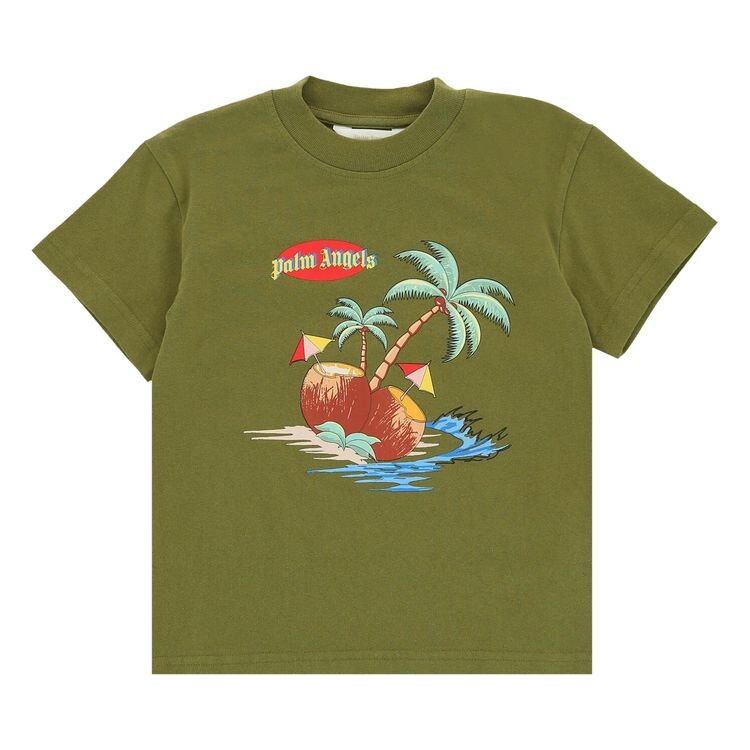 

Футболка Palm Angels Kids Tropical-Print T-Shirt Military, зеленый