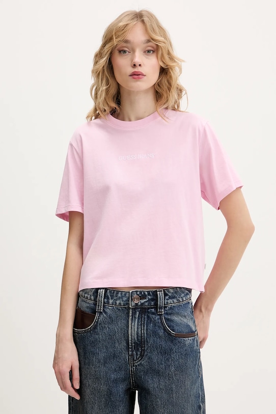 

Хлопковая футболка Guess Jeans, розовый