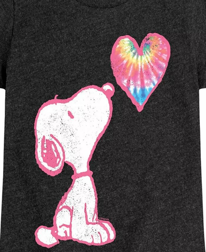 Футболка с короткими рукавами Big Girls Snoopy Tie Dye Heart Graphic Peanuts, черный — фото 3