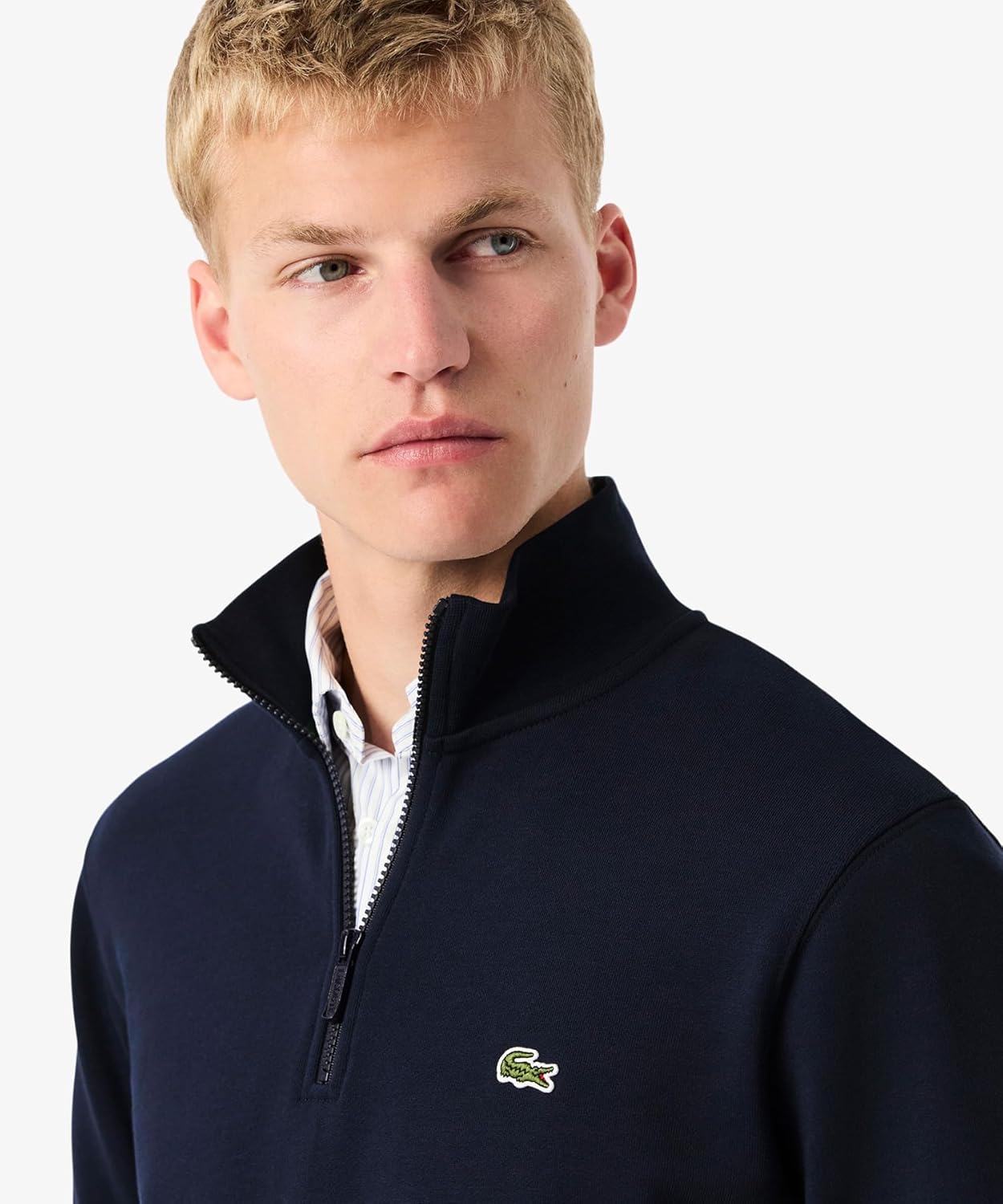 Толстовка Lacoste Мужская с высоким воротником и молнией до середины груди, темно-синий — фото 4