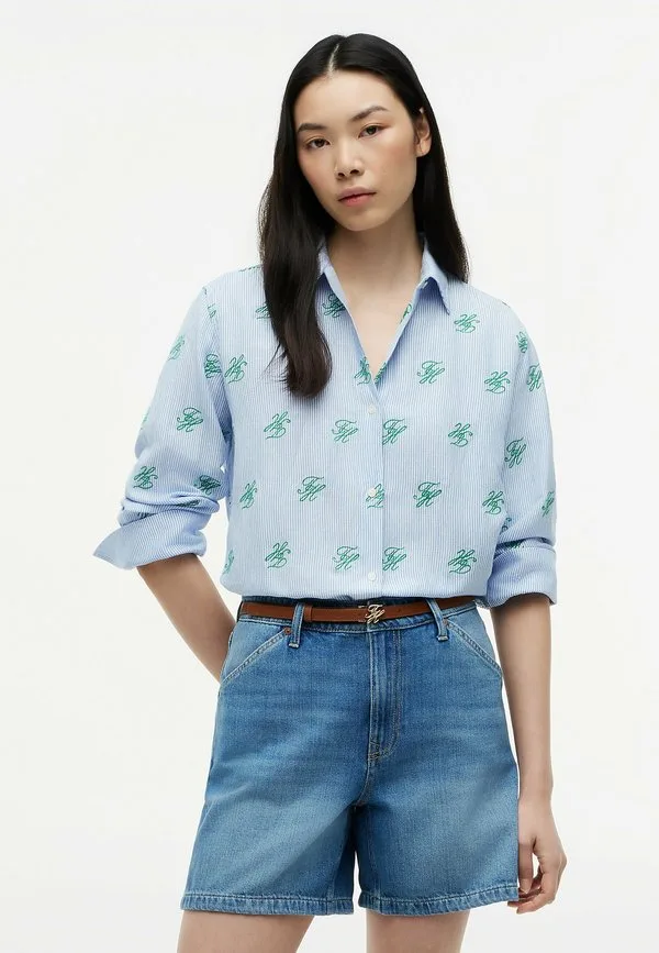 Блузка с вышитым логотипом и пуговицами Tommy Hilfiger, Script Ithaca Blue Spell