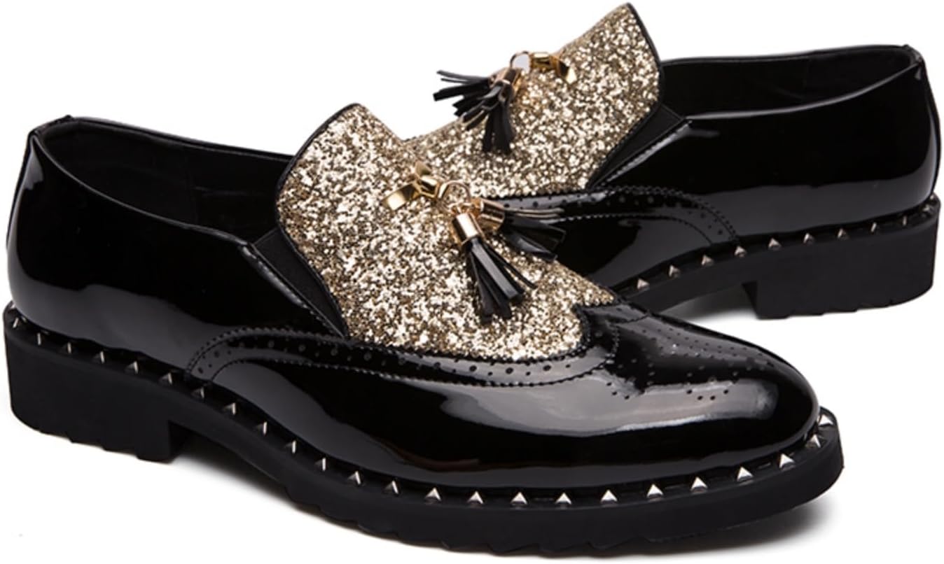 

Мужские деловые повседневные лоферы- тосканская лакированная кожа, скрытая резиновая подошва, скрытый клин- стильный черный для ночных клубов и парикмахерских сцен Kpdwfms