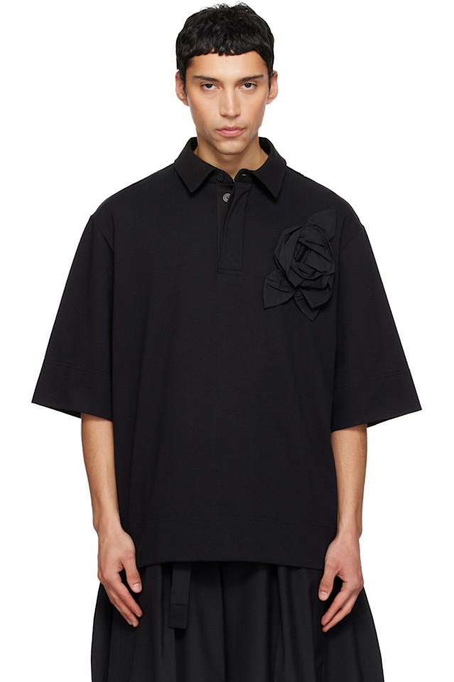 

Регбийная футболка-поло с прессованной розеткой Simone Rocha, черный