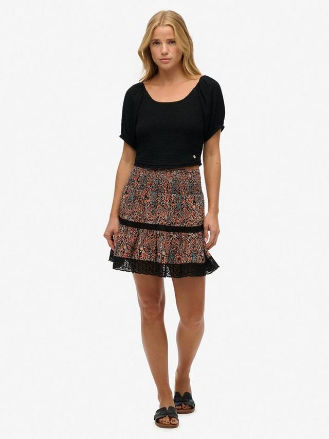 

Мини-юбка с кружевной отделкой и принтом Superdry, Multi