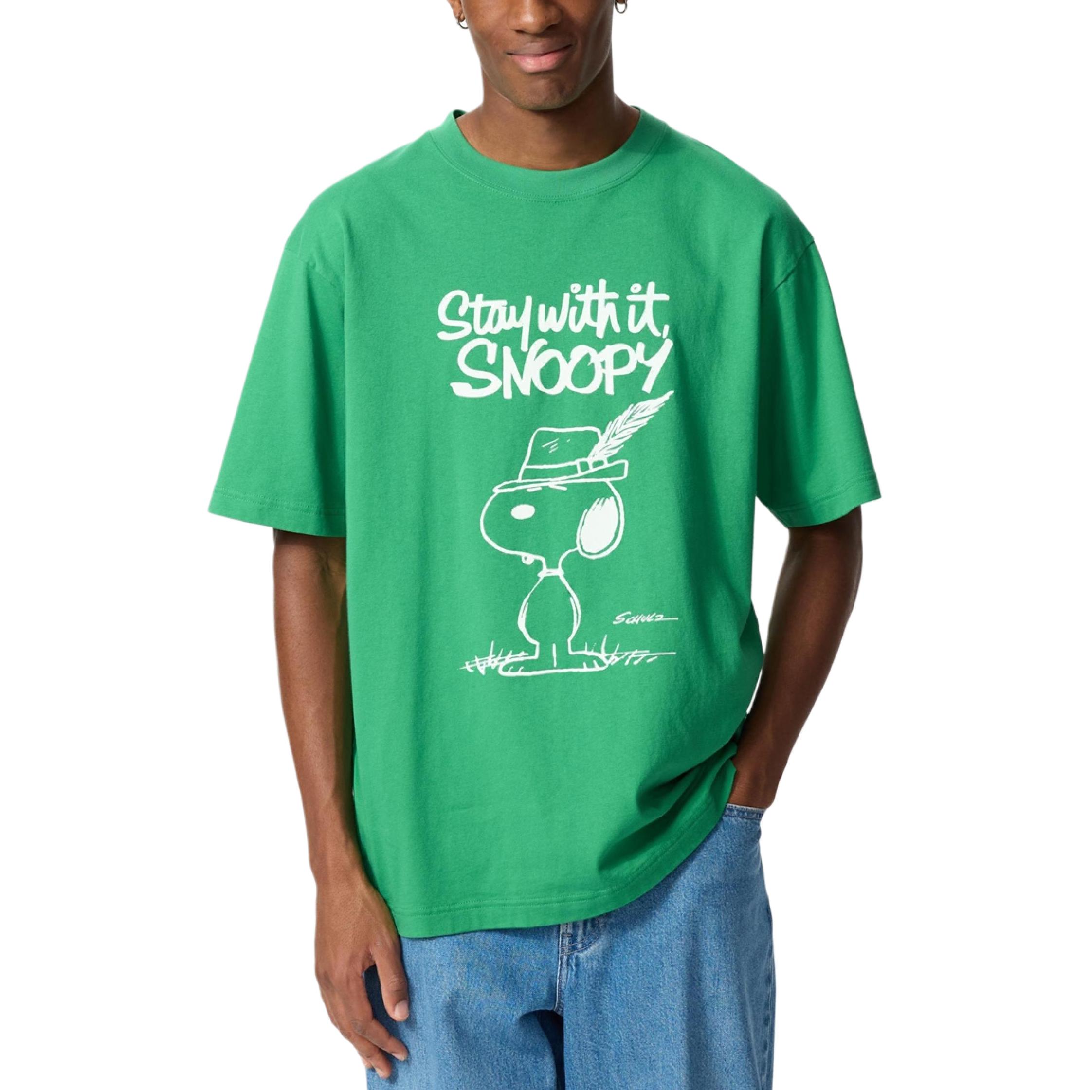 Uniqlo Футболка унисекс, зеленая, из коллекции x PEANUTS Collaboration SS25 — фото 4