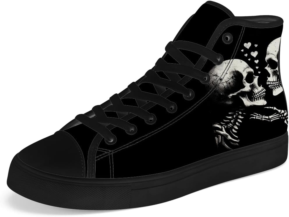 

Кеды на высокой подошве Chebing с черепом для мужчин и женщин, готические высокие кеды с черепом, шнуровка, повседневная обувь, подарки для него и для нее, черный