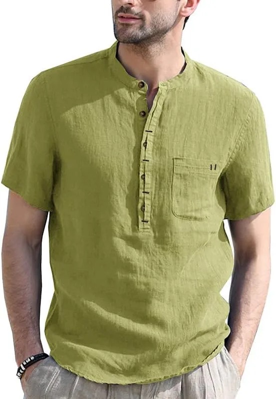 

Мужская короткая льняная рубашка хенли Kenhansion