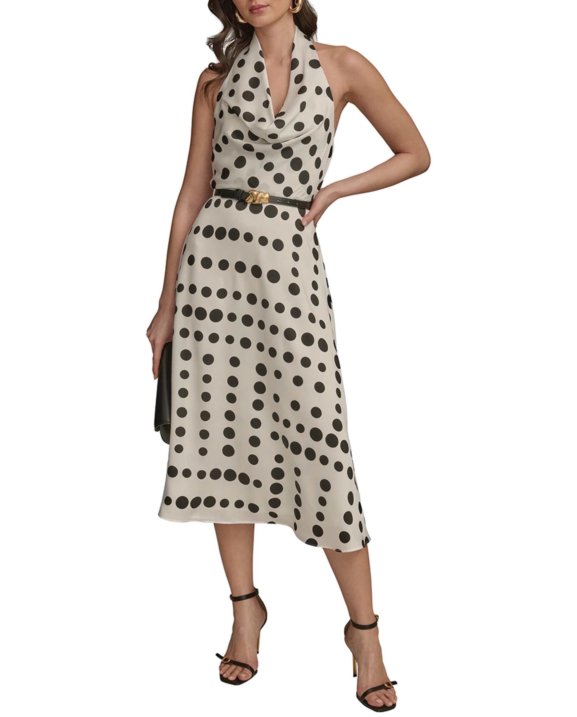 

Платье в горох с халтером Donna Karan New York, белый