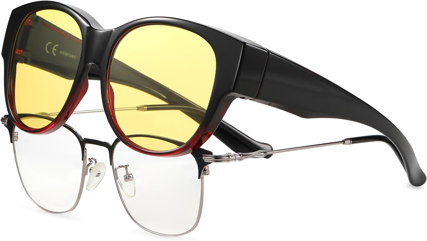 

Солнцезащитные очки HAOLOTA Fit Over Glasses для женщин, поляризованные, модные, в форме «кошачьих глаз», с защитой от УФ-излучения, L Size B06 Black Wine/Night Vision