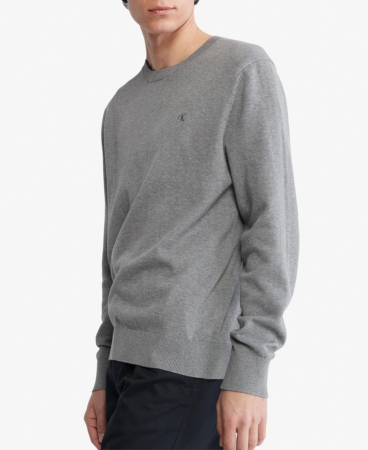 Мужской свитер Calvin Klein из гладкого хлопка с круглым вырезом, Medium Grey Heather — фото 3