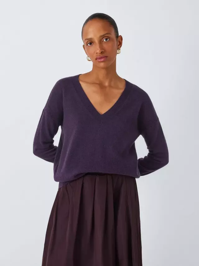 

Джемпер John Lewis Cashmere Relaxed V-Neck, цвет aubergine