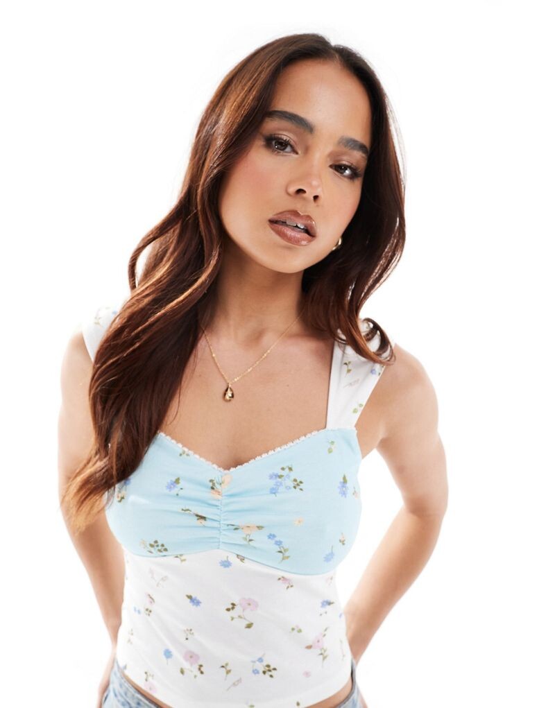 

ASOS DESIGN – синяя майка со смешанным цветочным узором и широкими бретелями