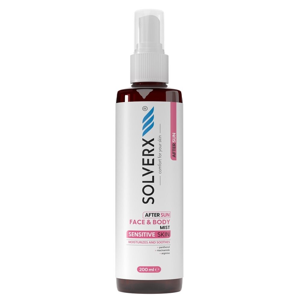 

SOLVERX, Sensitive Skin After Sun успокаивающий спрей для лица и тела, 200 мл